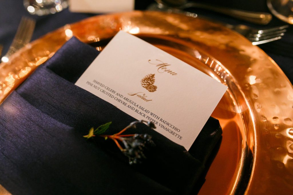 copper and navy menu