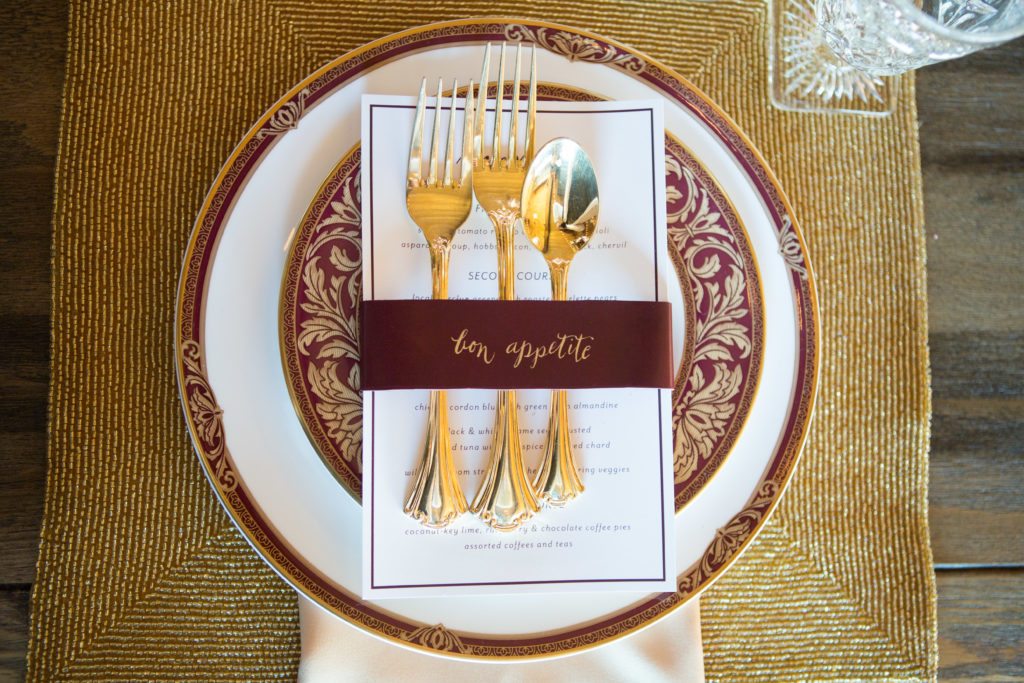 burgundy leather menu wrap for wedding table decor