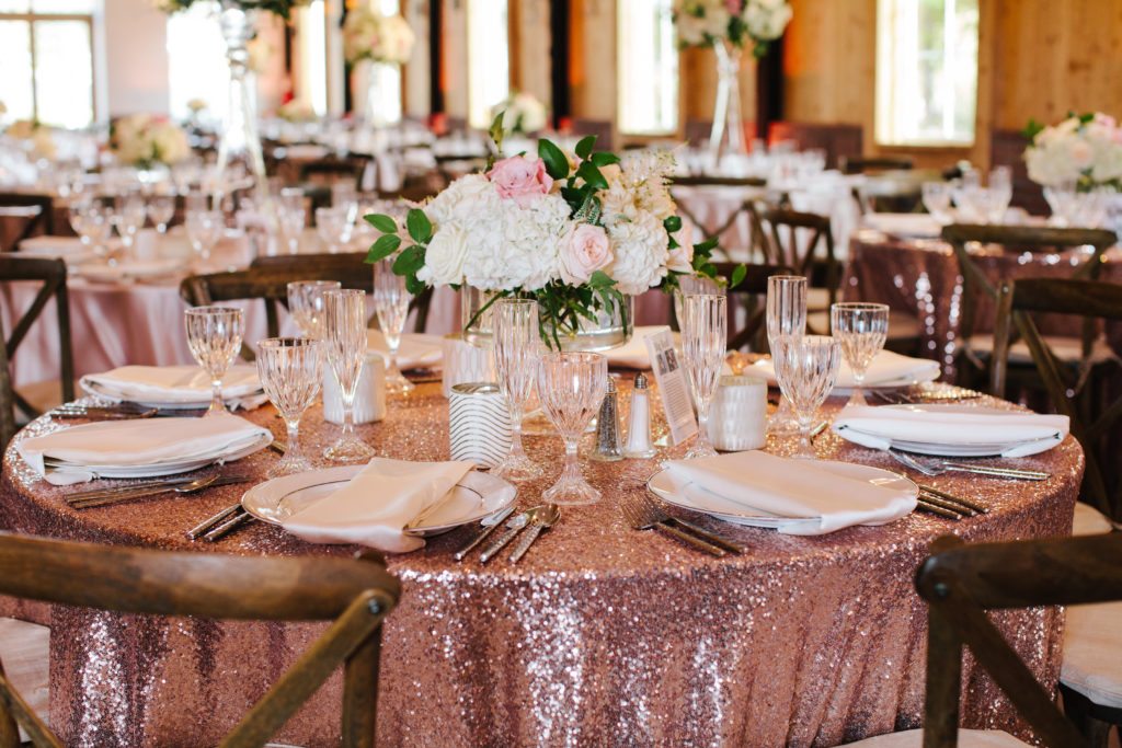sequined blush table linens