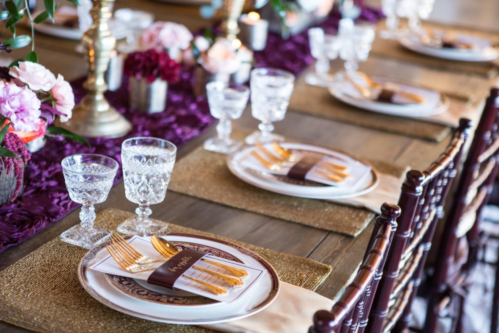 maroon and gold wedding table top