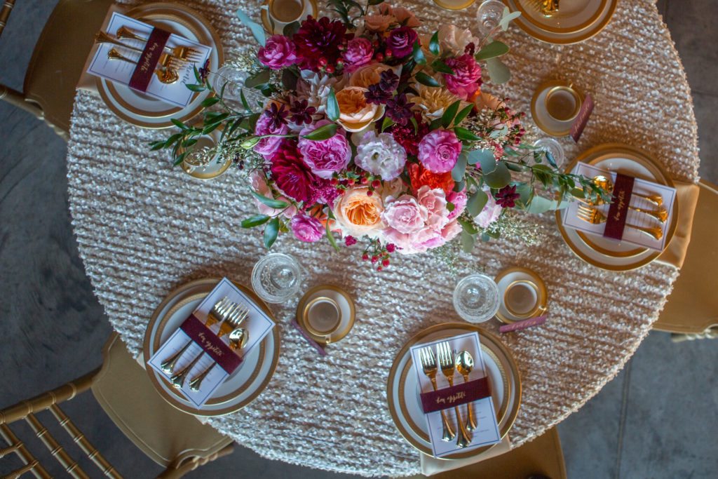 maroon, ivory and pink wedding