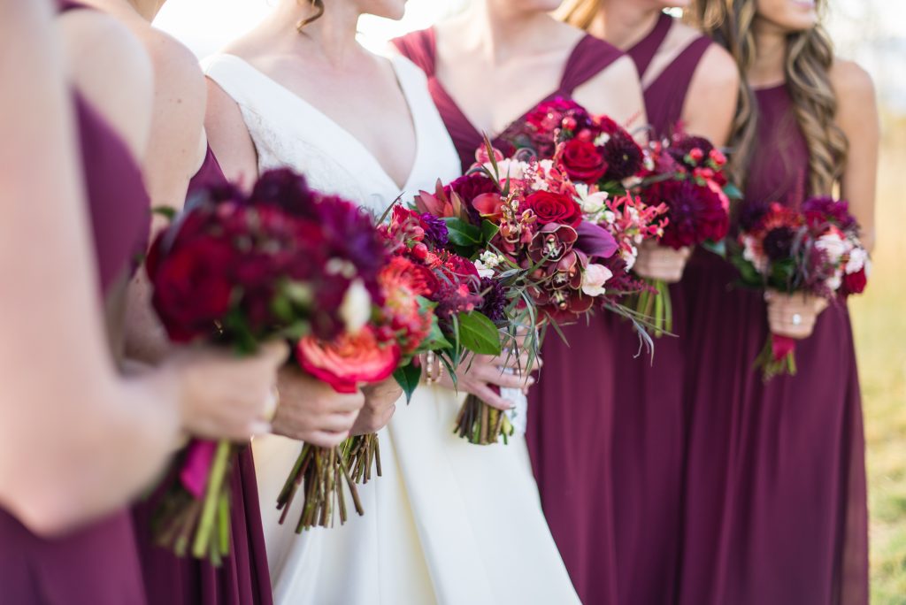 Bride and bridesmaids' flowers.