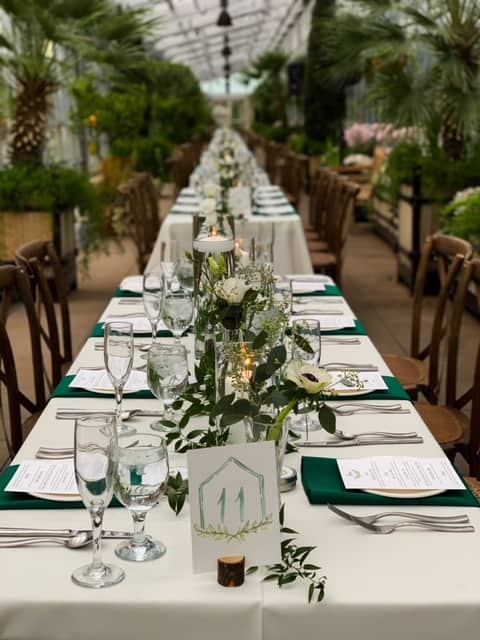 Table setting at the Orangery of the Denver Botanic Gardens.