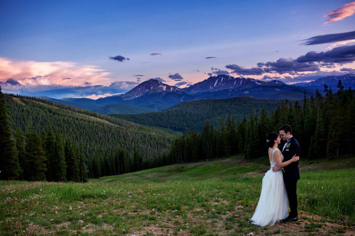 Bride and Groom with mountain backdrop