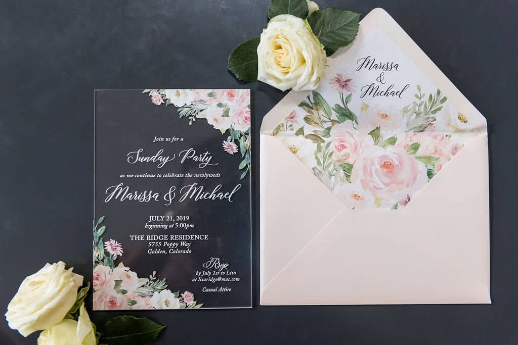 acrylic wedding invitation for an elegant, formal wedding at the Four Seasons Denver Downtown Colorado